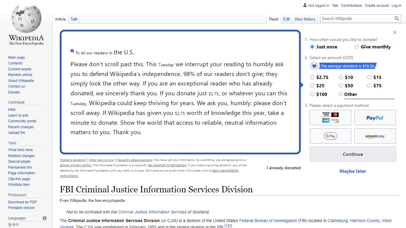FBI Criminal Justice Information Services Division - Wikipedia