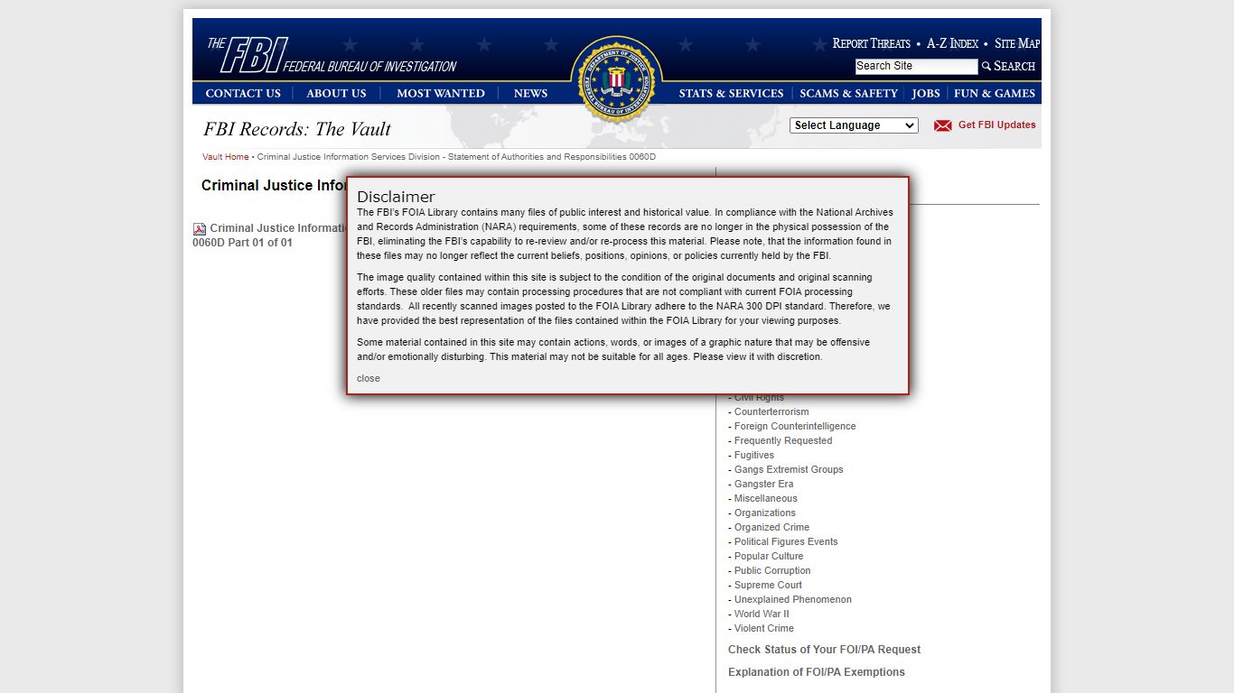 Criminal Justice Information Services Division - Statement of ... - FBI