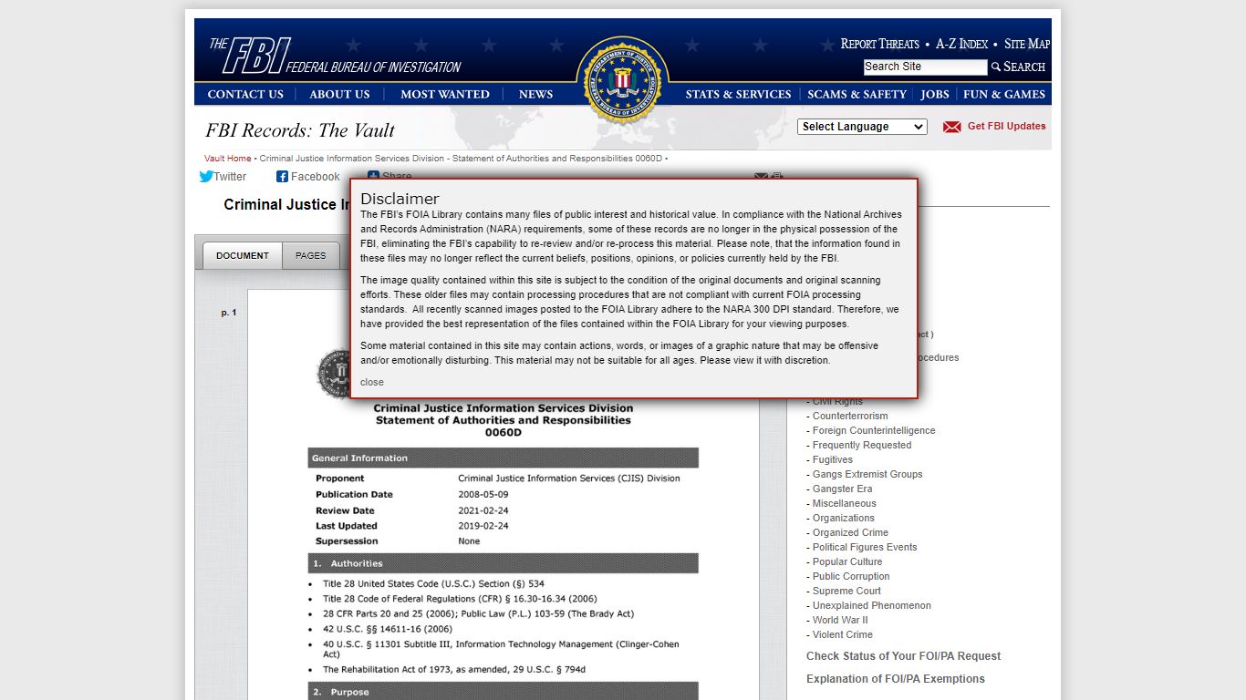 Criminal Justice Information Services Division - Statement of ... - FBI